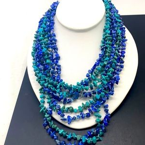 Gurubachi Sterling Silver Lapis Turquoise 8 Strand Necklace